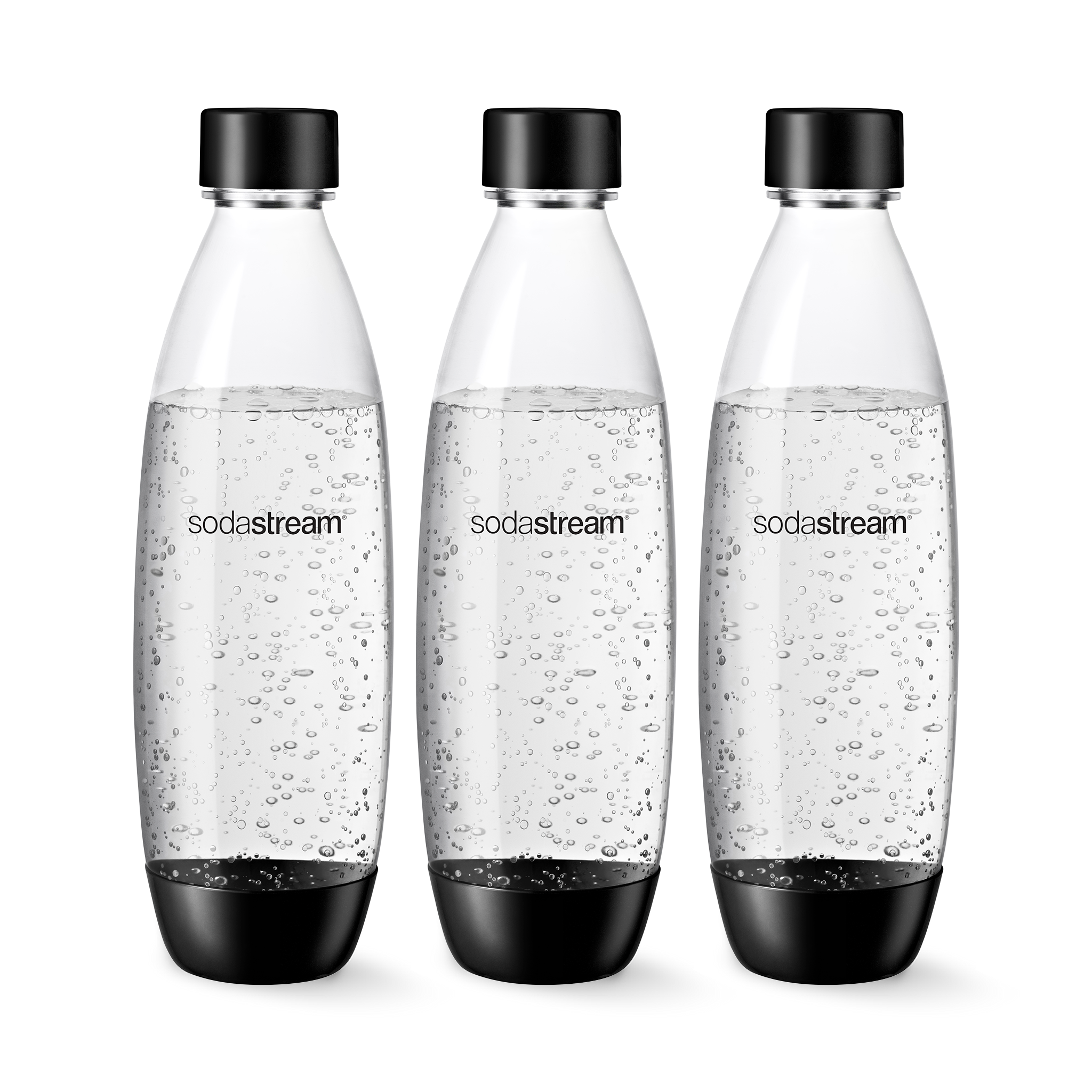 שלישיית בקבוקי פלסטיק בנפח 1 ליטר* בצבע שחור - מתאימים לשימוש במדיח sodastream