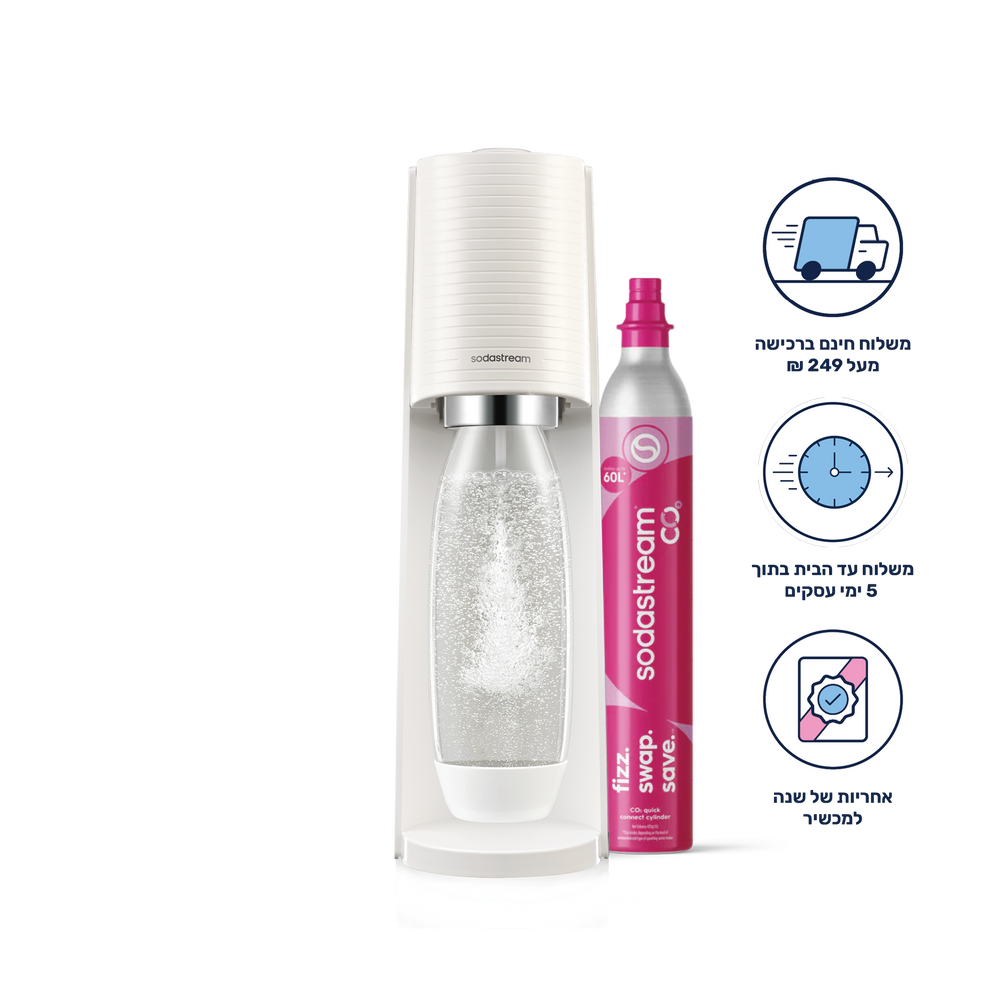 מכשיר סודהסטרים ®TERRA
משלוח חינם ברכישה מעל 249 ₪
משלוח עד הבית בתוך 5 ימי עסקים
אחריות של שנה למכשיר