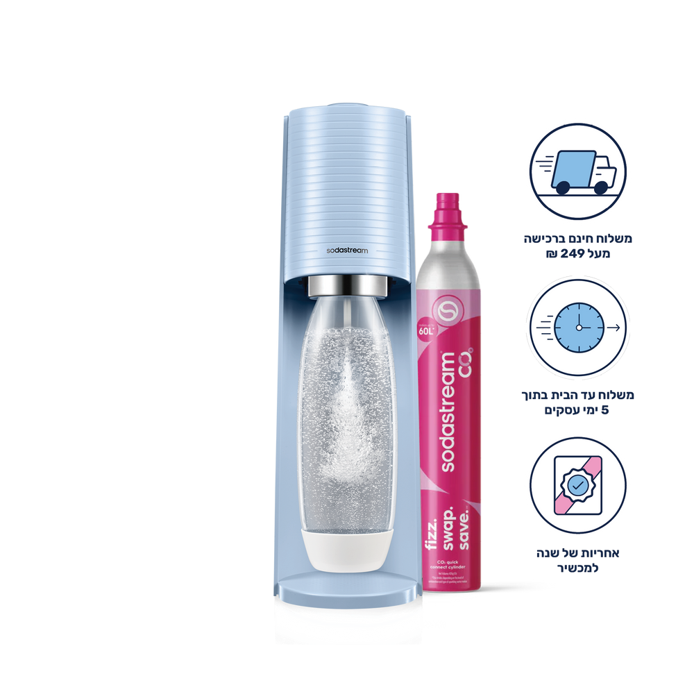 מכשיר סודהסטרים ®TERRA
משלוח חינם ברכישה מעל 249 ₪
משלוח עד הבית בתוך 5 ימי עסקים
אחריות של שנה למכשיר