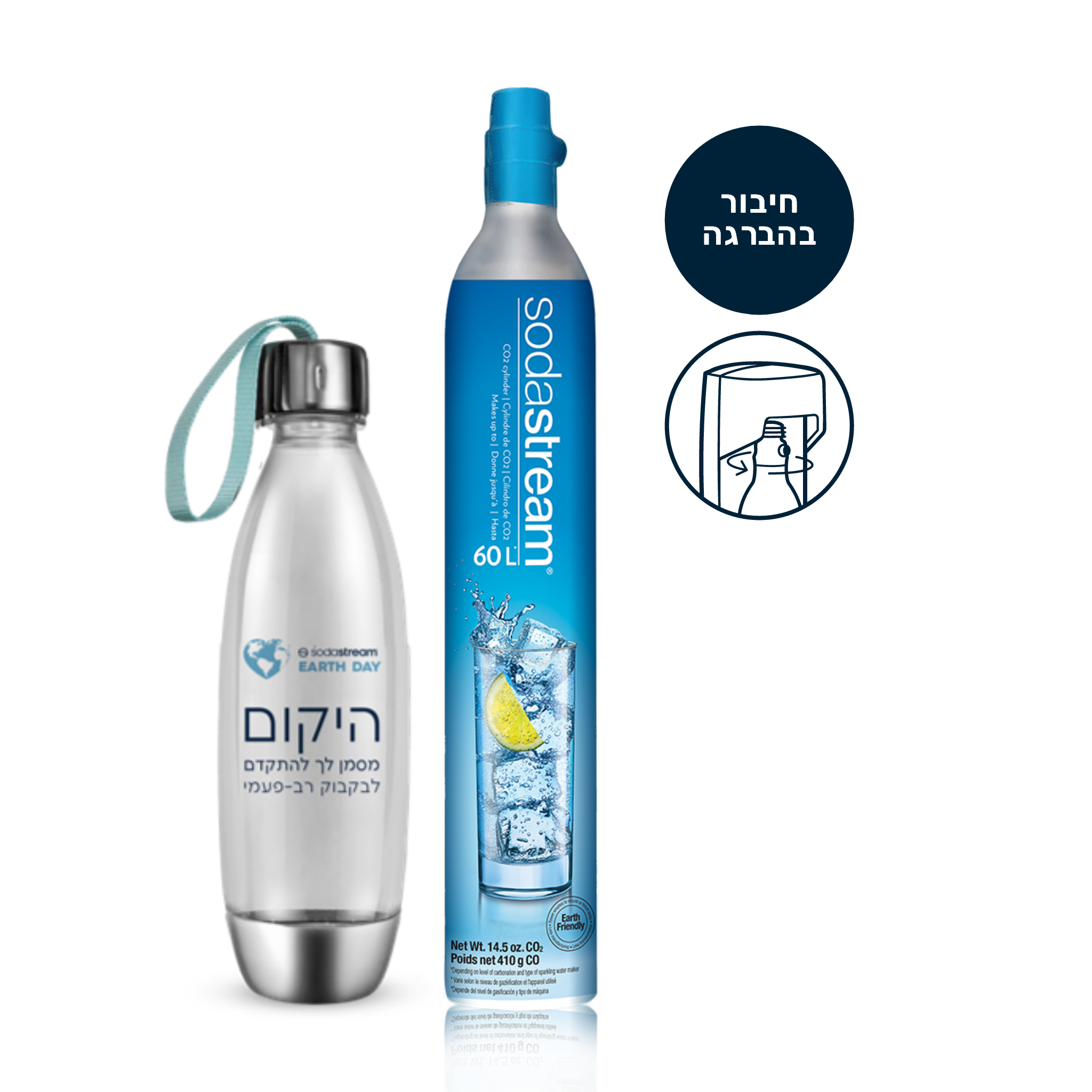 מכל הגזה נוסף חיבור בהברגה ובקבוק הגזה מעוצב מפלסטיק בנפח 1 ליטר*