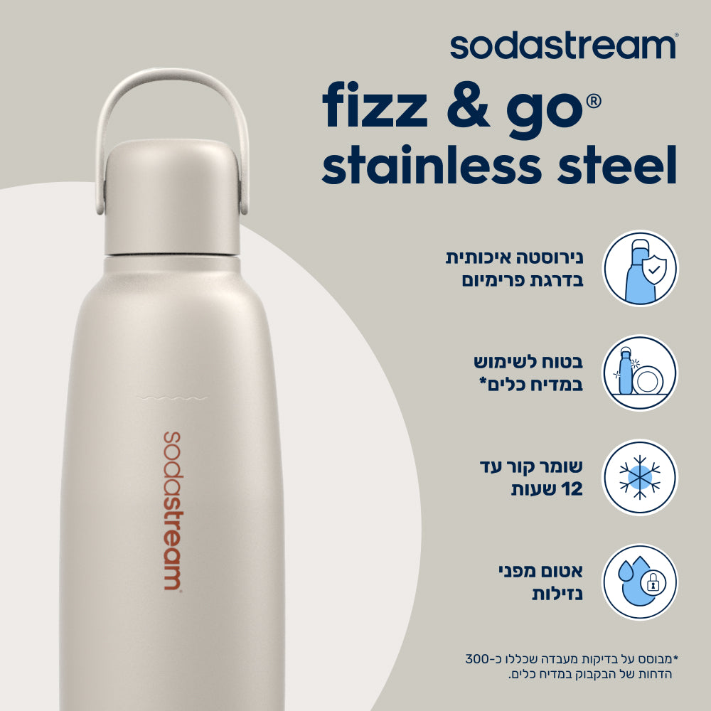 FIZZ & GO® Stainless Steel - בקבוק הגזה תרמי בצבע חול ים בנפח 0.9 ליטר* – 2